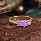 Round Cut 6 Prong Amethyst Engagement Ring Classic Three Stone Bridal Ring